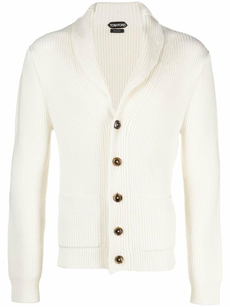 TOM FORD shawl-lapel V-neck cardigan - White Cover