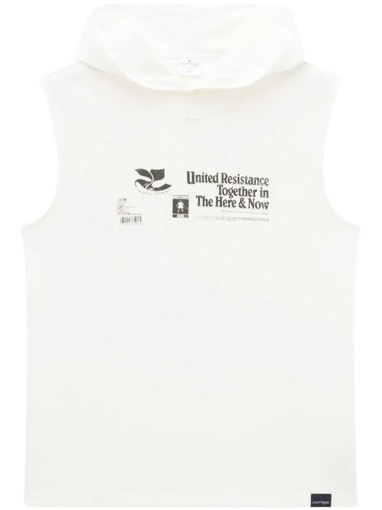 Courrèges logo-print sleeveless cotton hoodie - White Cover