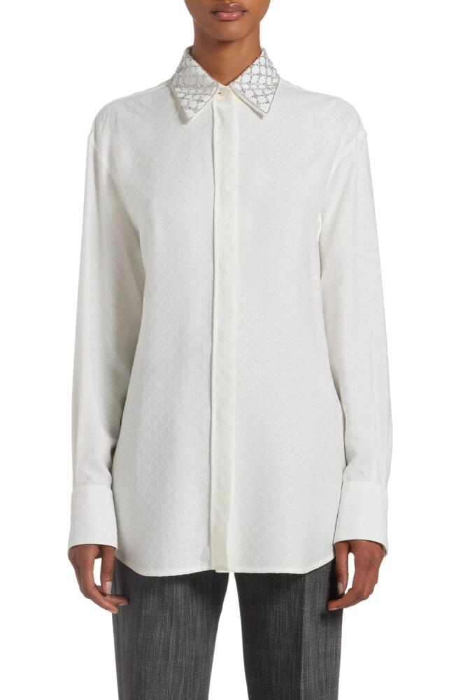 Golden Goose Crystal Embellished Jacquard Silk Blend Button-Up Shirt in Heritage White Cover