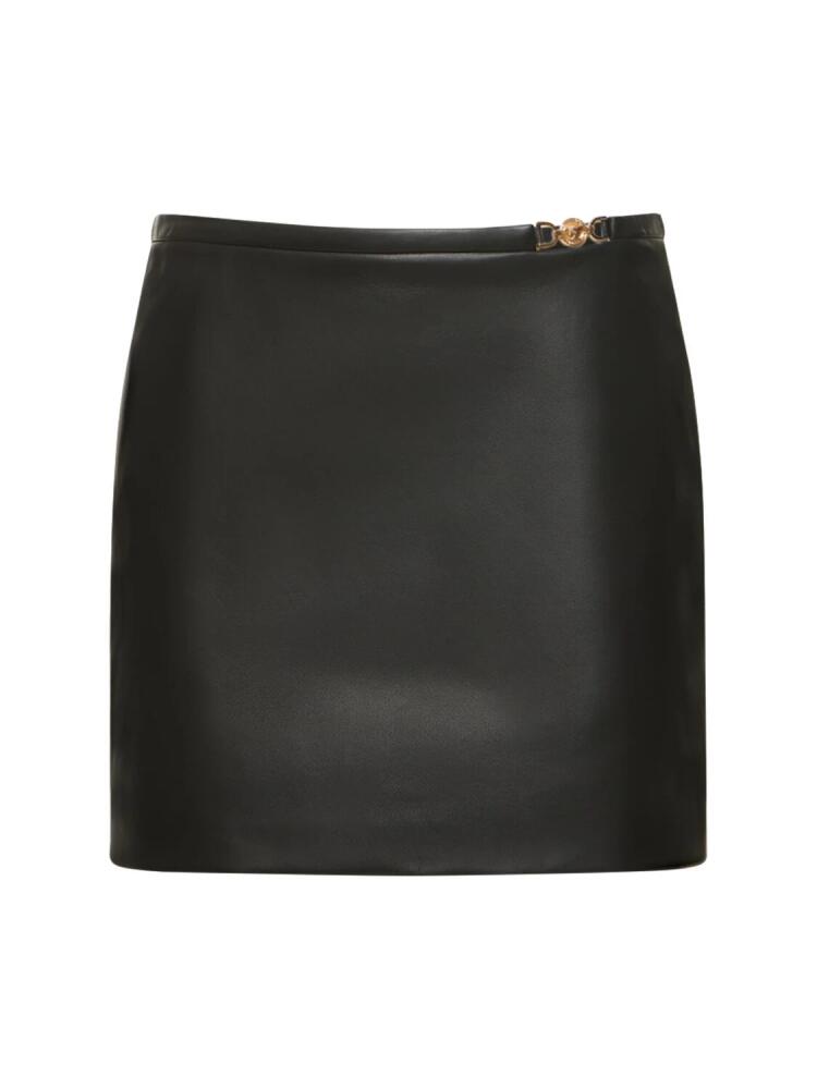 VERSACE Leather Plongé Mini Skirt W/logo Cover