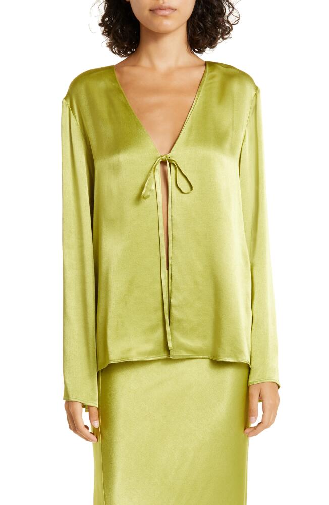 JASON WU Tie Front Satin Blouse in Green Tea Cover