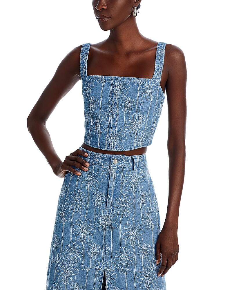 Avec Les Filles Embroidered Denim Corset Top Cover