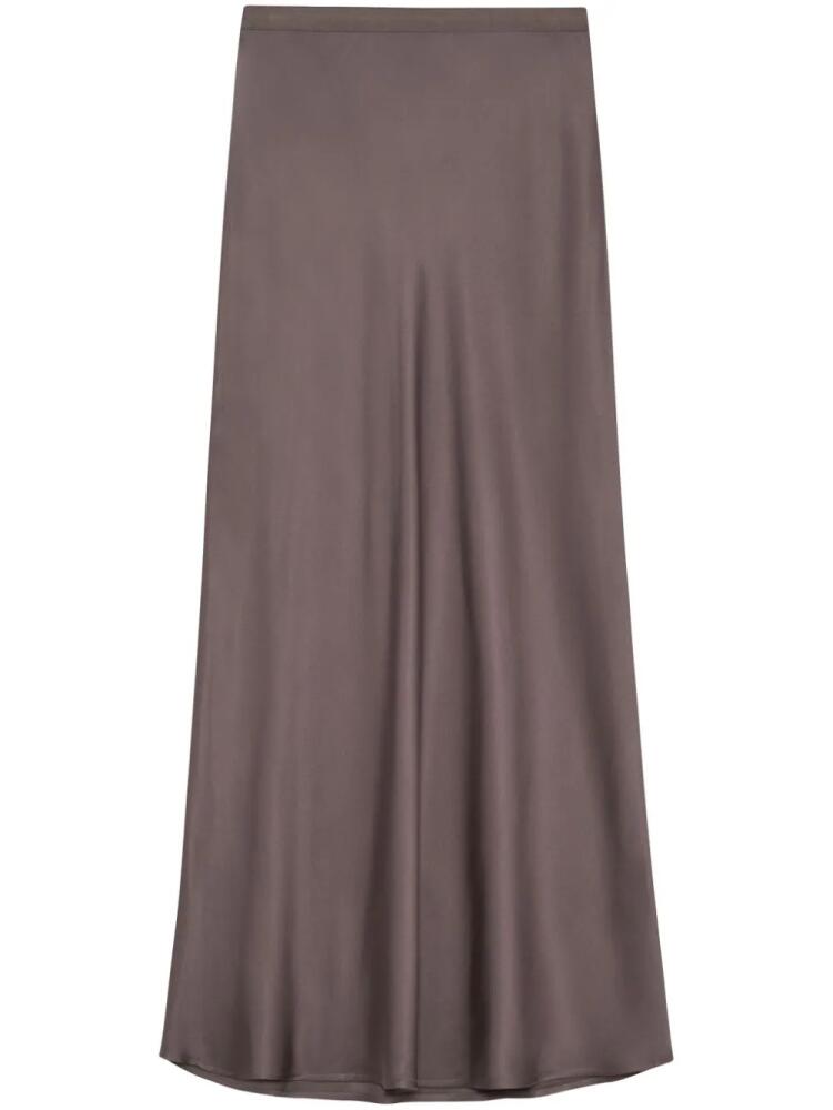 ANINE BING Bar fluted silk-satin midi skirt - Brown Cover