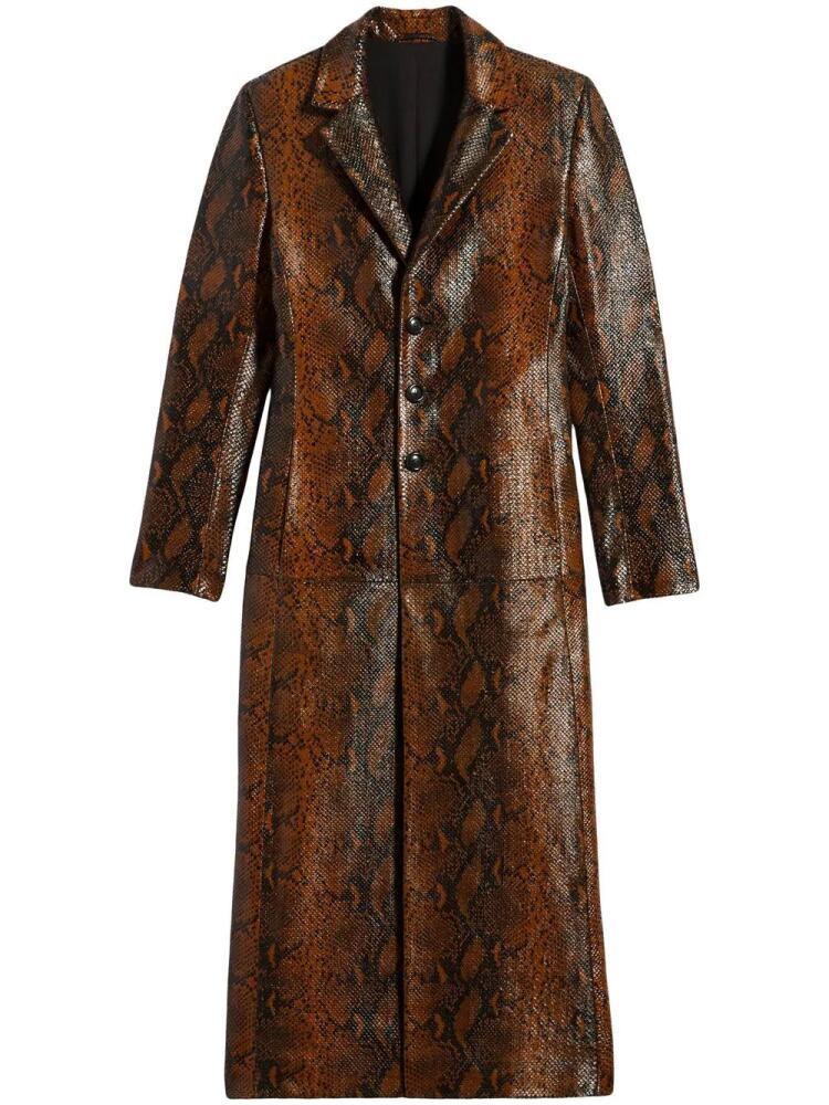 AMI Paris snakeskin-effect long leather coat - Brown Cover