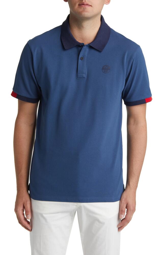 NORTH SAILS Colorblock Cotton Stretch Piqué Polo in Denim Cover