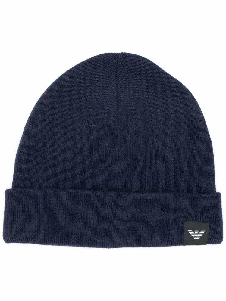 Emporio Armani logo patch beanie - Blue Cover