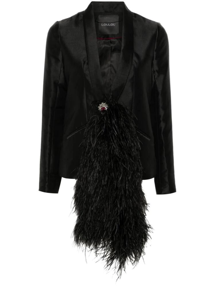 Loulou feather-sash blazer - Black Cover