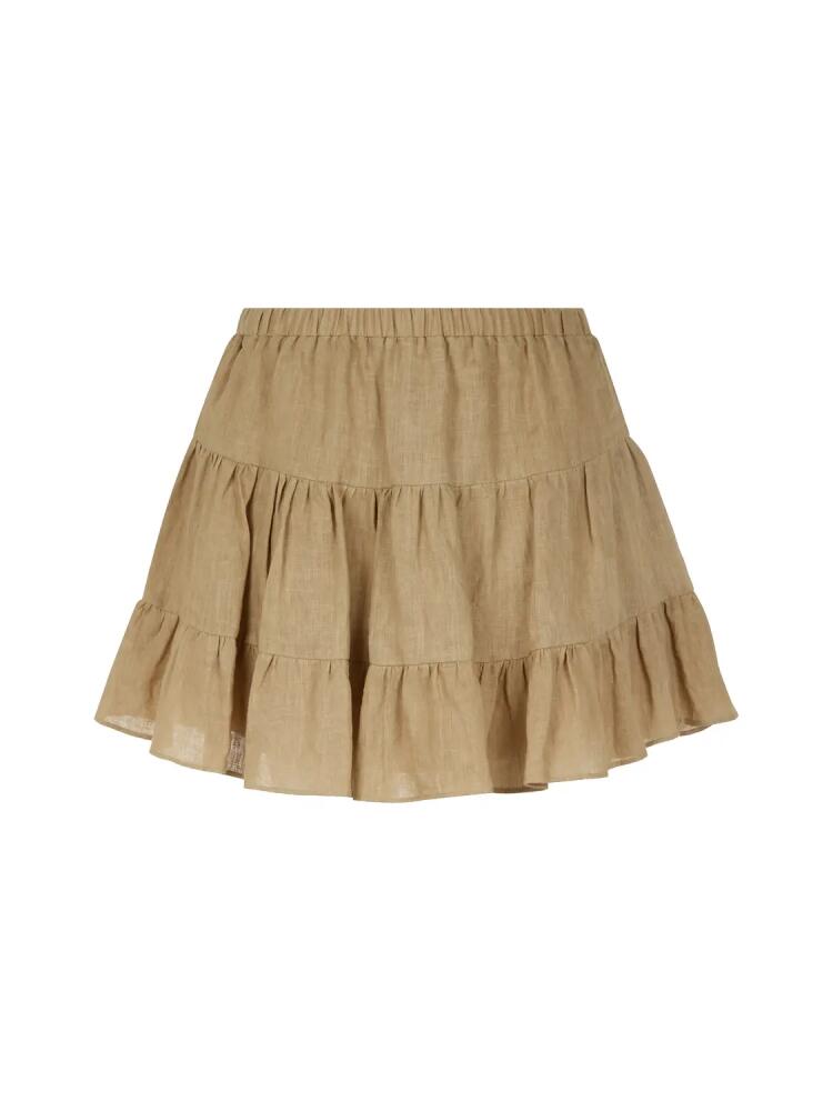 Nocturne Tiered Mini Linen Skirt in Beige Cover