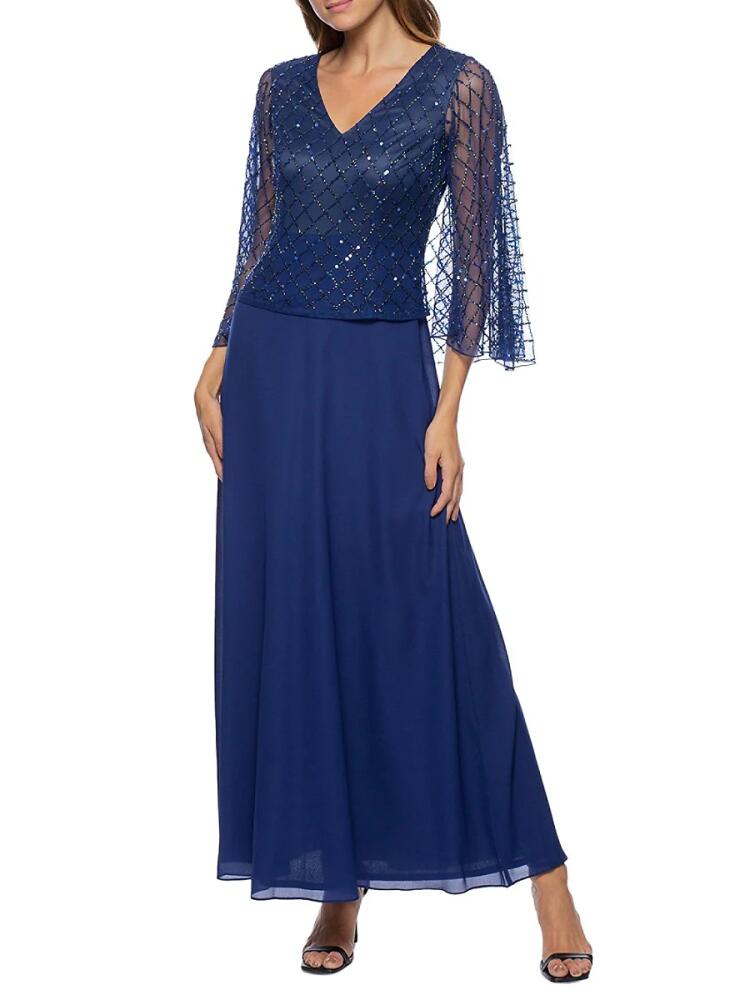 Marina Women's Capelet Beaded A Line Gown - Navy Cover