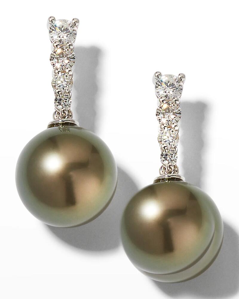 Belpearl 18k White Gold Graduated Diamond Pearl-Drop Earrings Cover