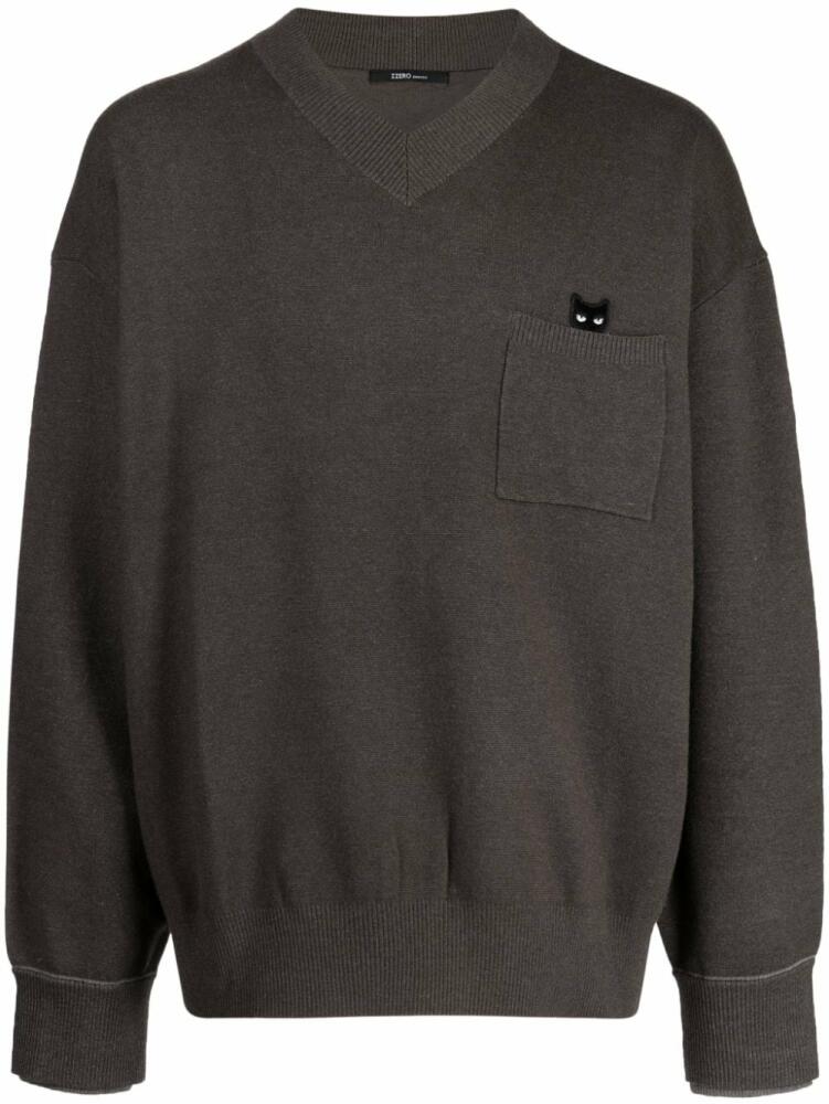 ZZERO BY SONGZIO Trace Pocket Panther V-neck jumper - Grey Cover