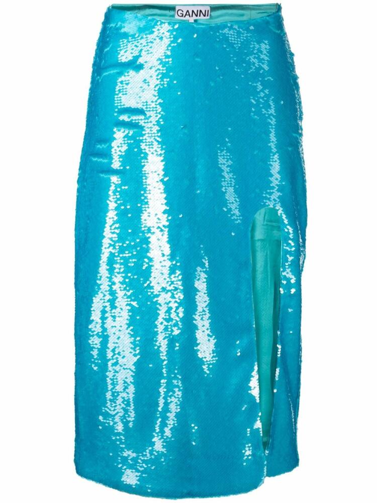 GANNI sequin-embellished midi skirt - Blue Cover