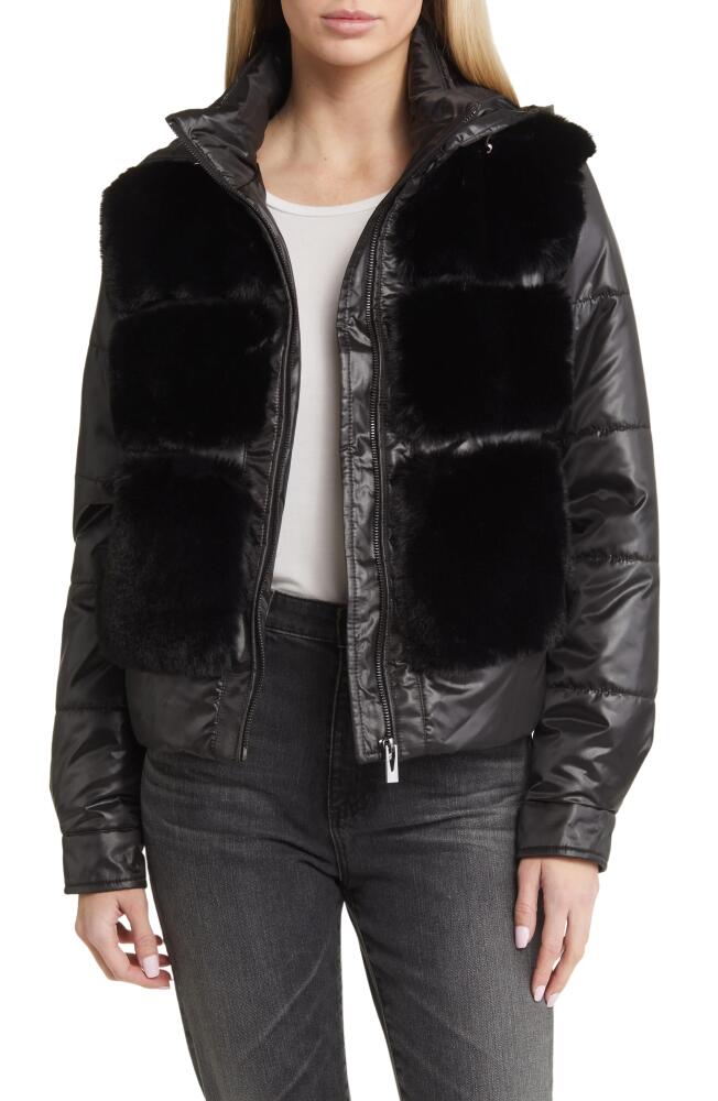 Via Spiga Faux Fur Mixed Media Puffer Jacket in Black Cover