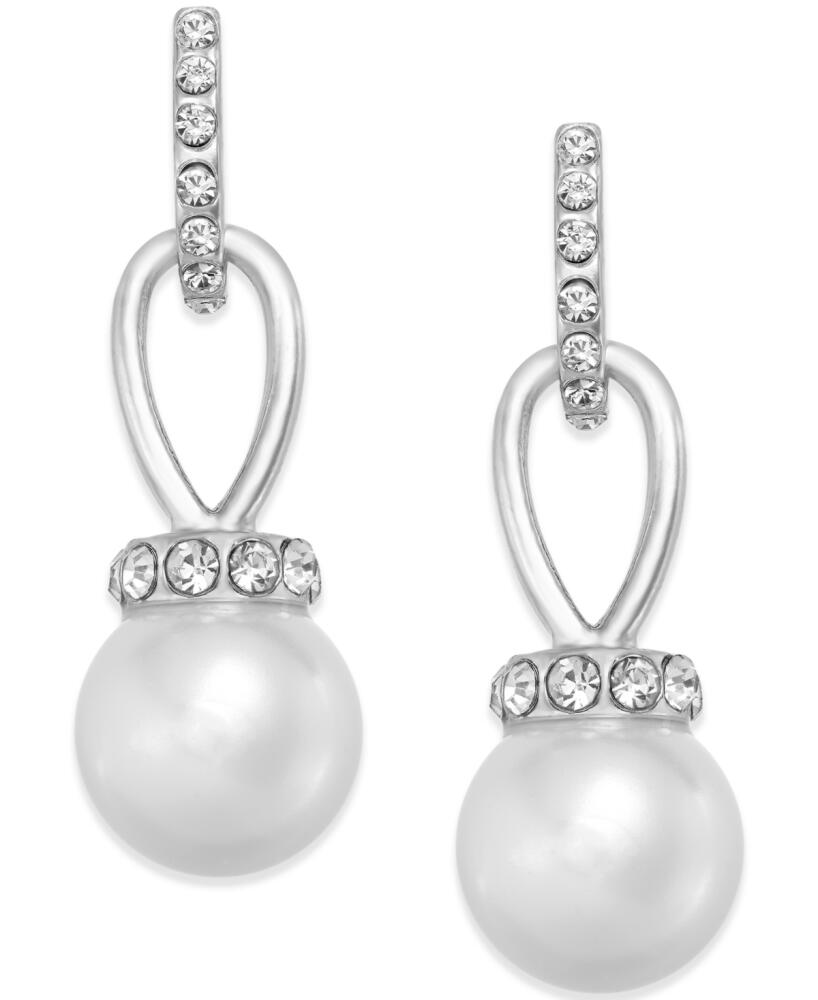 Charter Club Imitation Pearl and Pave Drop Earrings, Created for Macy's - Silver Cover