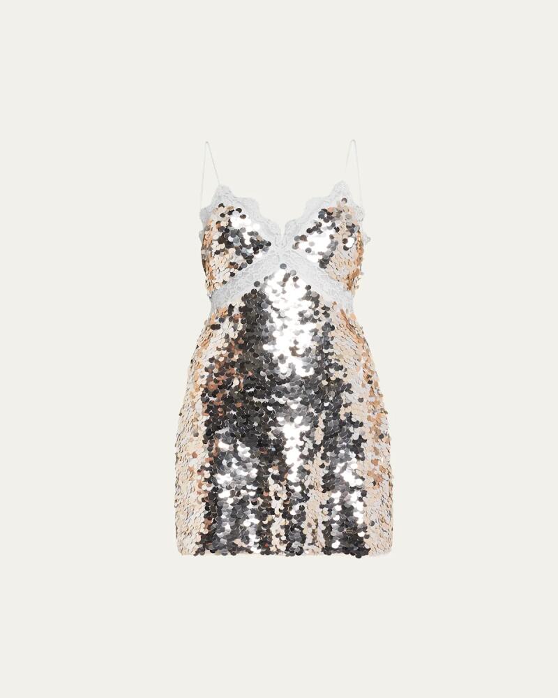 LoveShackFancy Finta Sequined Lace-Trim Mini Dress Cover