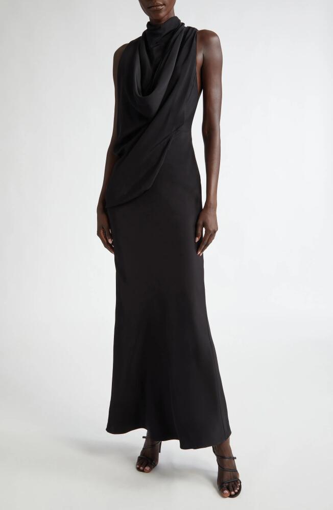 Brandon Maxwell The Frida Cowled Mock Neck Silk Dress in Black Cover