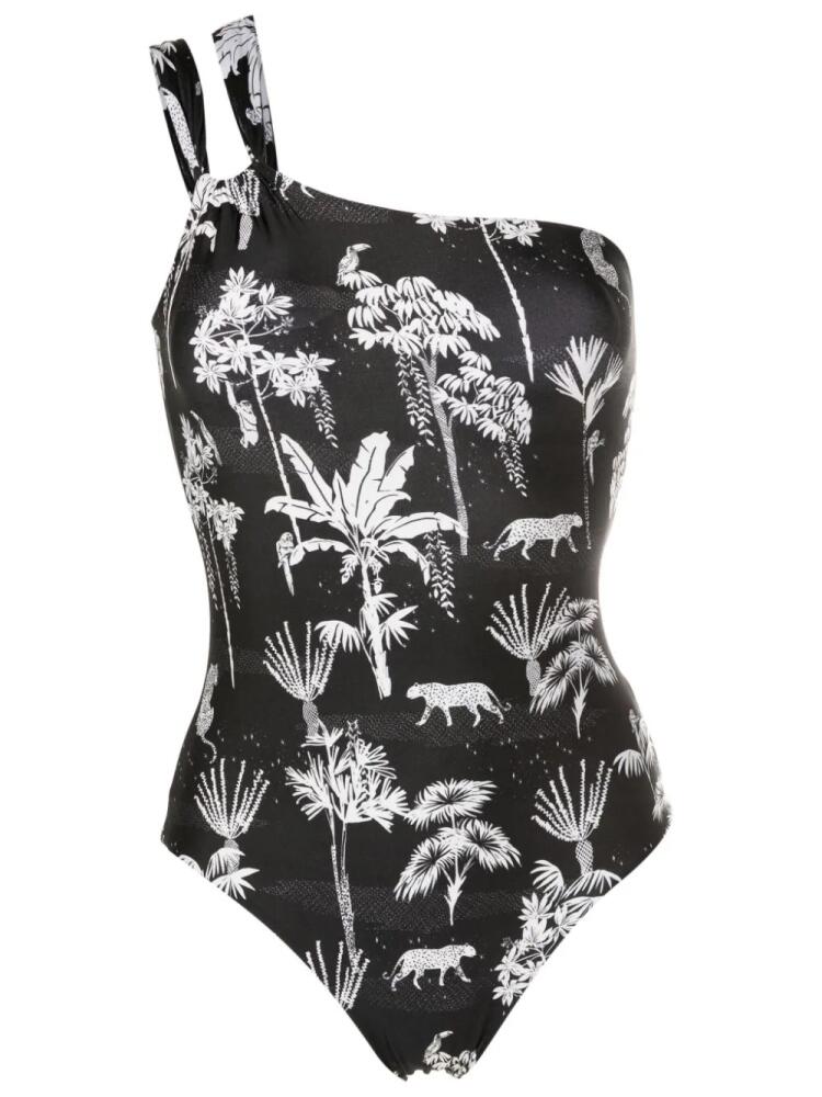 Lygia & Nanny Miusha graphic-print one-shoulder one-piece - Black Cover