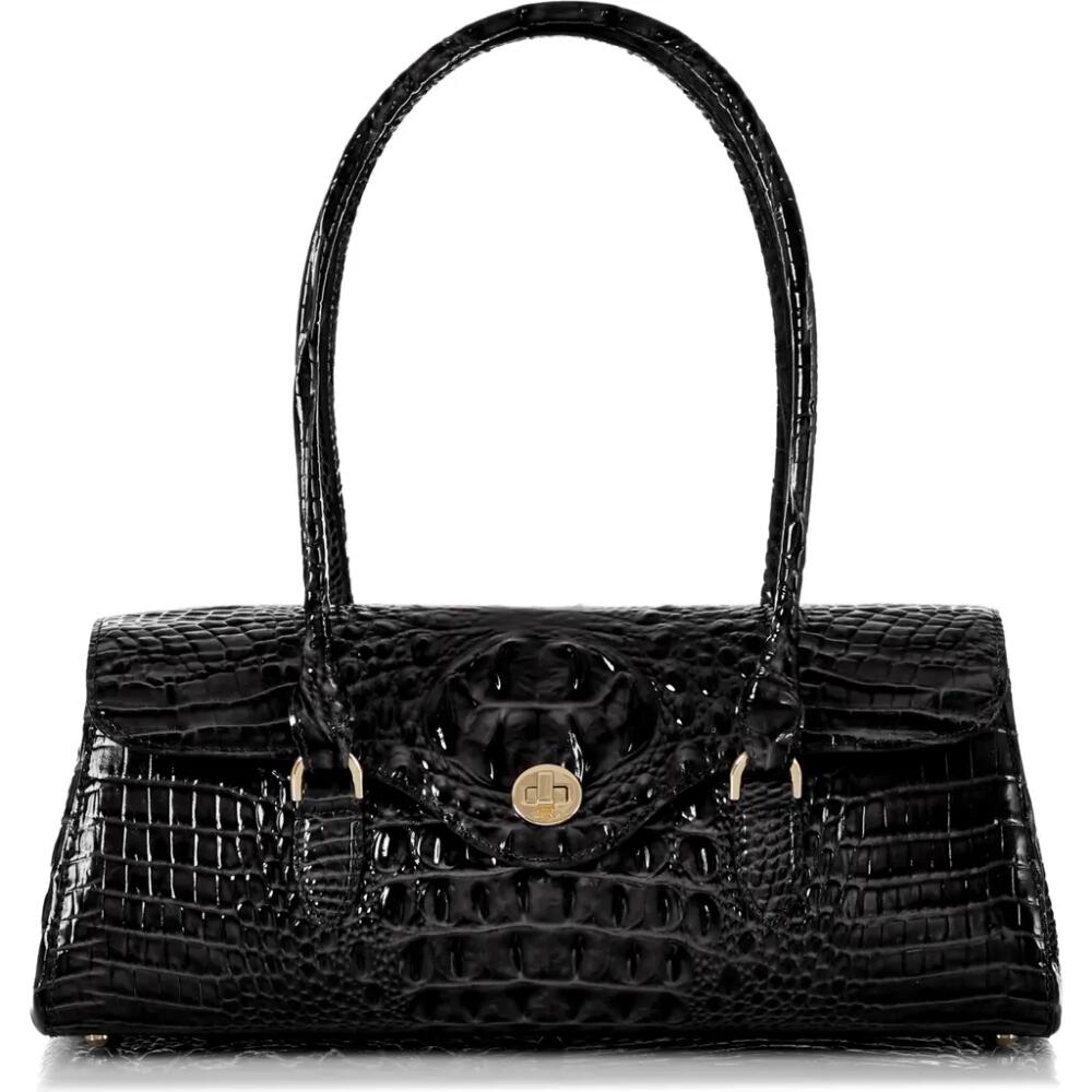 Brahmin Dayan Croc Embossed Leather Satchel in Black Cover