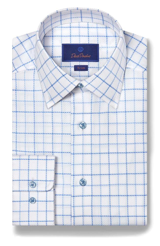 David Donahue Trim Fit Check Twill Dress Shirt in White/Blue Cover