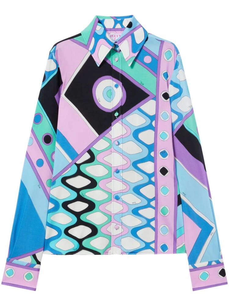 PUCCI Vivara-print satin shirt - Blue Cover