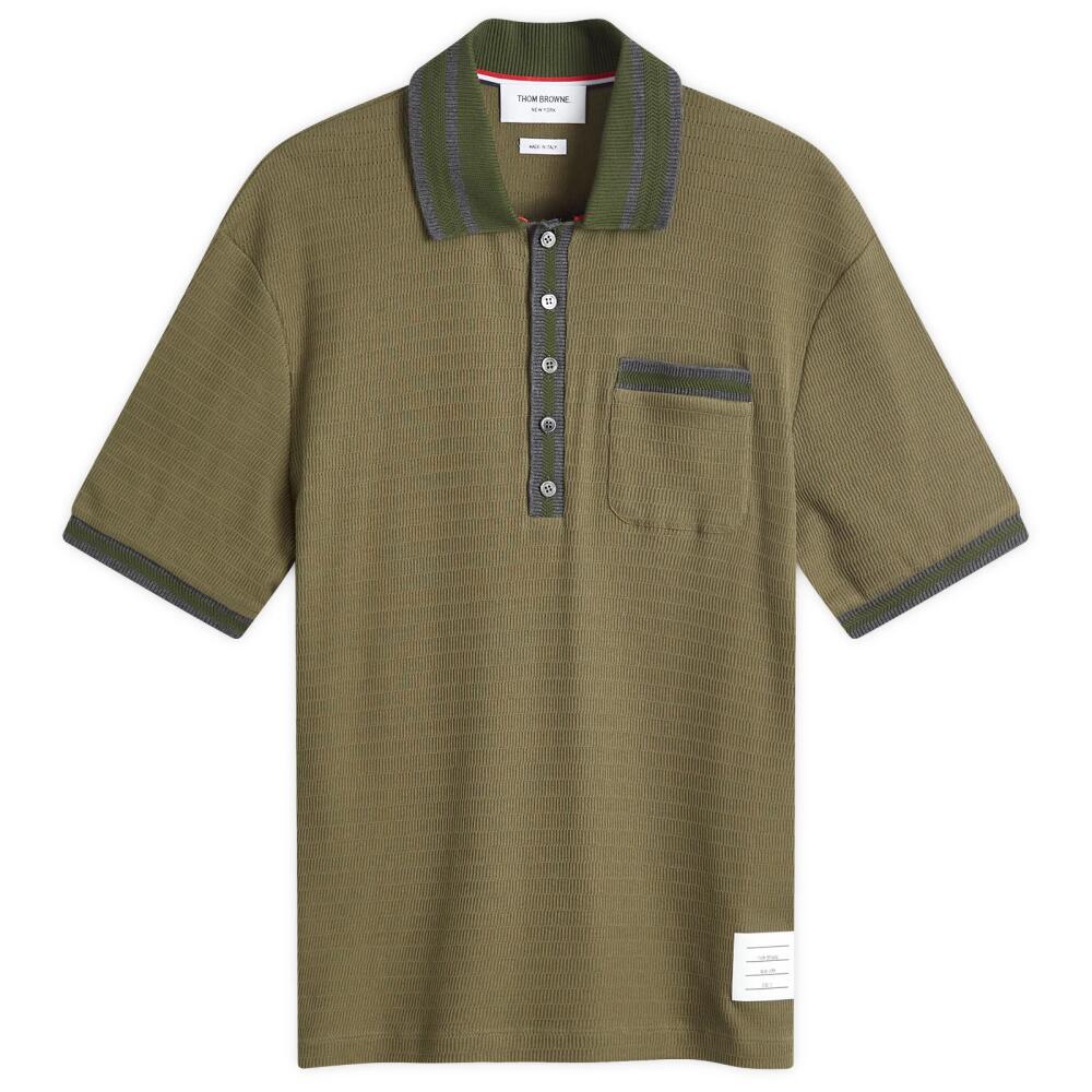 Thom Browne Men's Textured Tipped Polo in Dark Green Cover