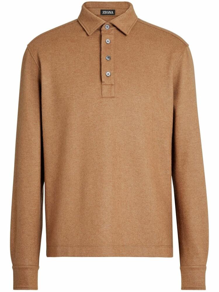 Zegna cashmere-silk blend polo shirt - Brown Cover