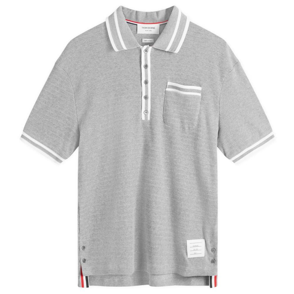 Thom Browne Men's Textured Tipped Polo in Light Grey Cover