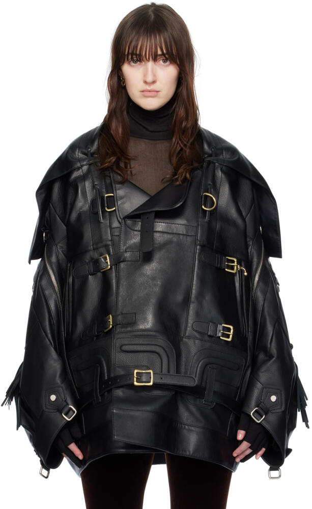 Junya Watanabe Black Fringed Faux-Leather Jacket Cover