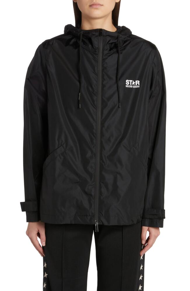 Golden Goose Daris Star Collection Logo Hooded Windbreaker in Black/White Cover