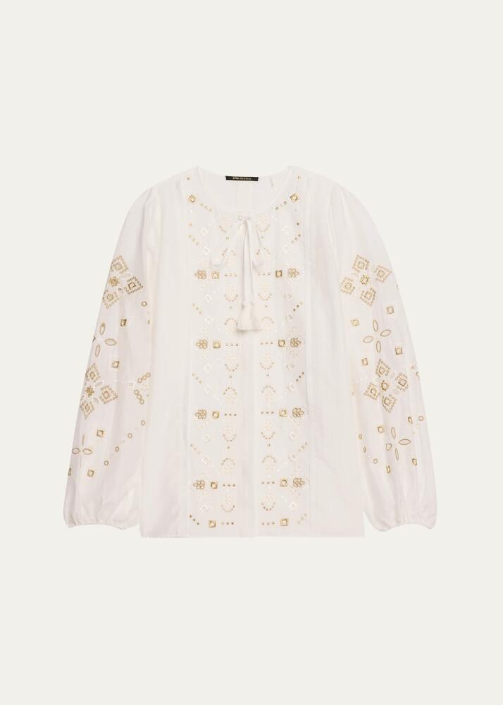 Kobi Halperin Bridgette Embroidered Blouson-Sleeve Blouse Cover