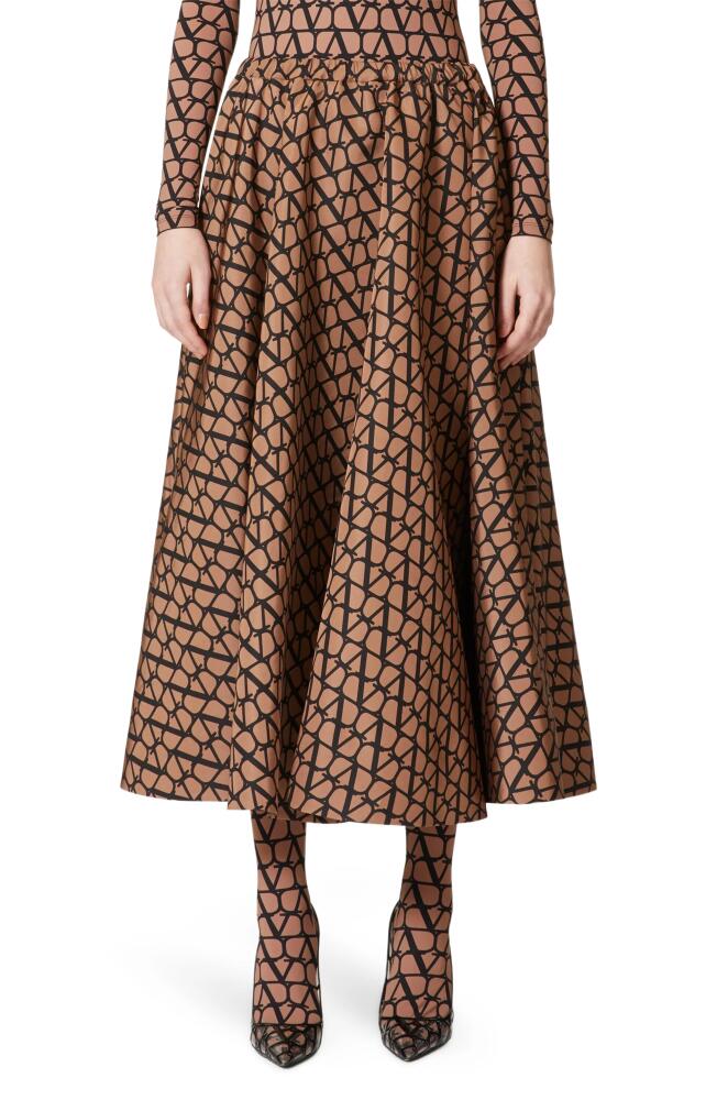 Valentino Garavani VLOGO Toile Iconographe Silk Faille Skirt in Mux-Light Camel/Nero Cover