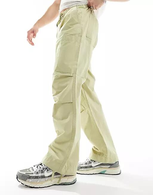 ASOS DESIGN cargo wide leg pants in sage green poplin Cover