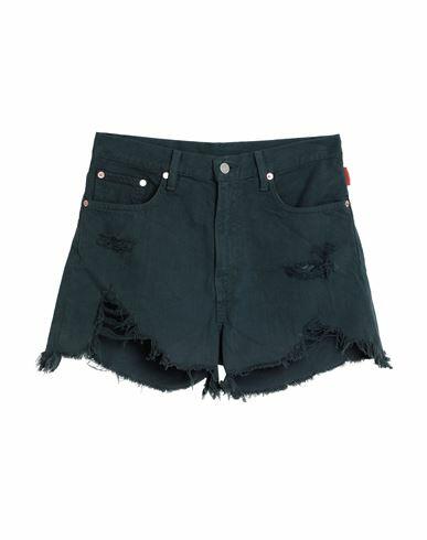 Denimist Woman Denim shorts Dark green Cotton Cover