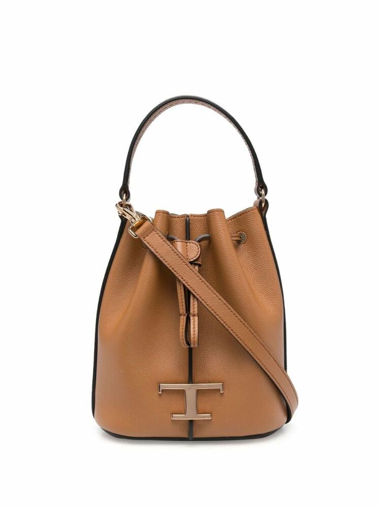 Tod's logo-charm leather bucket bag - Brown Cover