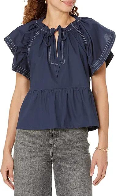 Joe's Jeans The Adelyn Flutter Sleeve Top (Midnight Blue) Women's Clothing Cover