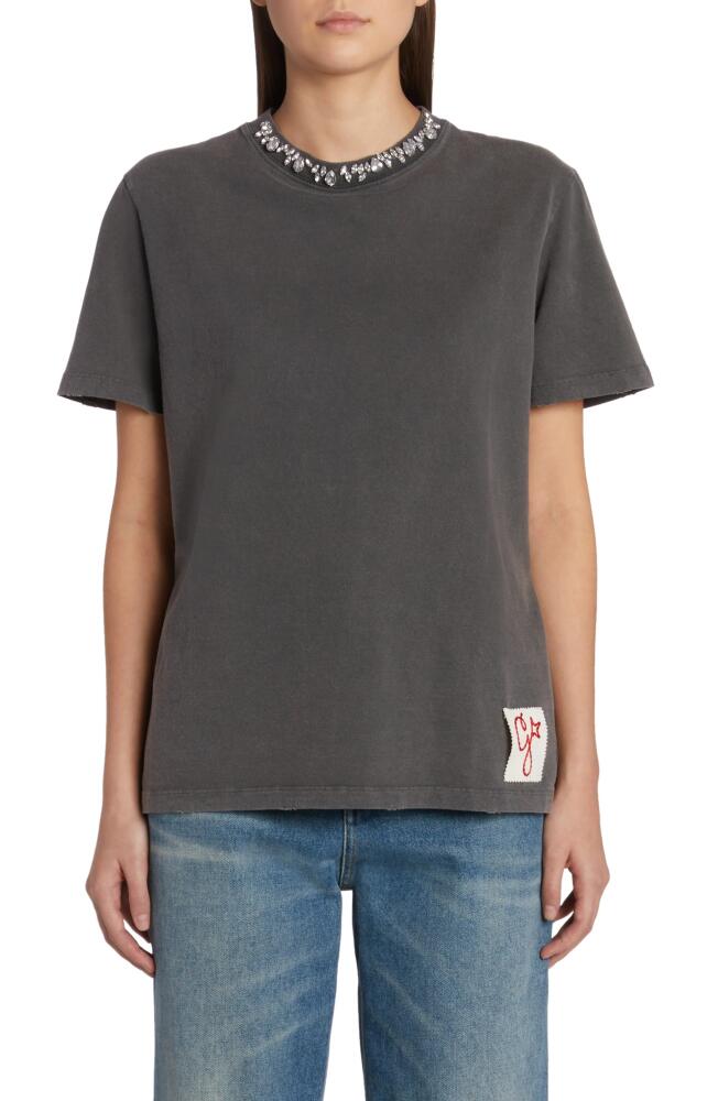 Golden Goose Crystal Embellished Distressed Cotton T-Shirt in Anthracite Cover