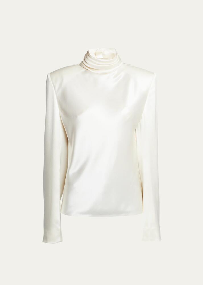 Saint Laurent Mock-Neck Keyhole Silk Blouse Cover