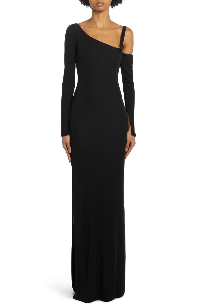 TOM FORD One-Shoulder Long Sleeve Jersey Gown in Black Cover