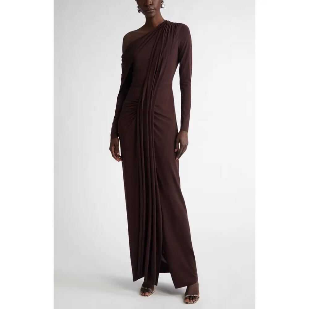 Jason Wu Collection One-Shoulder Long Sleeve Draped Gown in Bark Cover