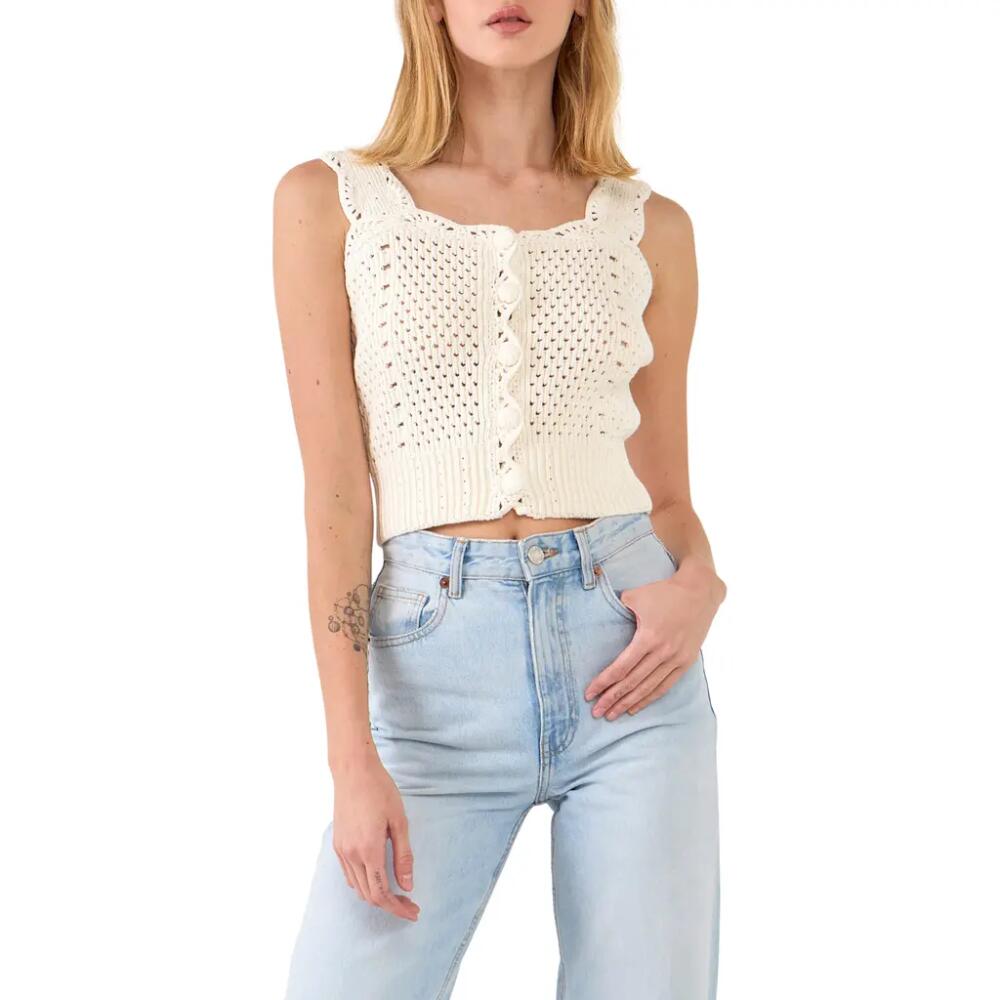 English Factory Scallop Detail Crochet Button Tank in Ivory Cover