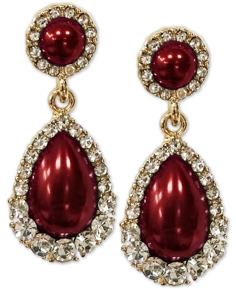 Charter Club Gold-Tone Crystal & Imitation Pearl Drop Earrings, Created for Macy's - Red Cover