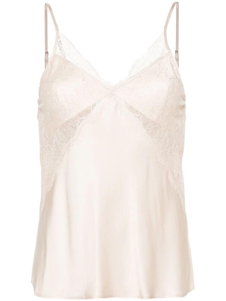 Patrizia Pepe lace-panel satin tank top - Neutrals Cover