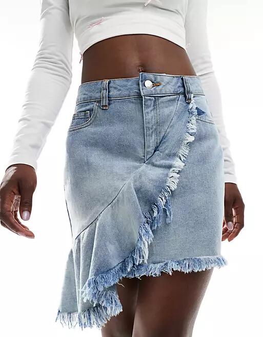 Miss Selfridge asym frill denim mini skirt in mid blue wash Cover