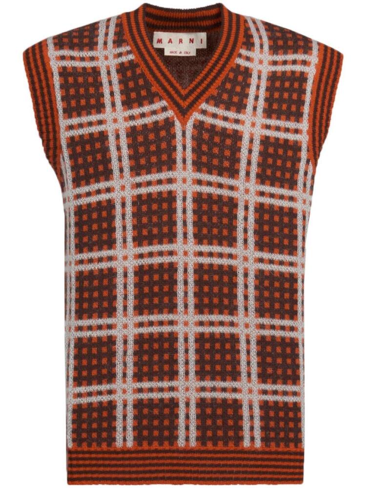 Marni checked V-neck vest - Orange Cover