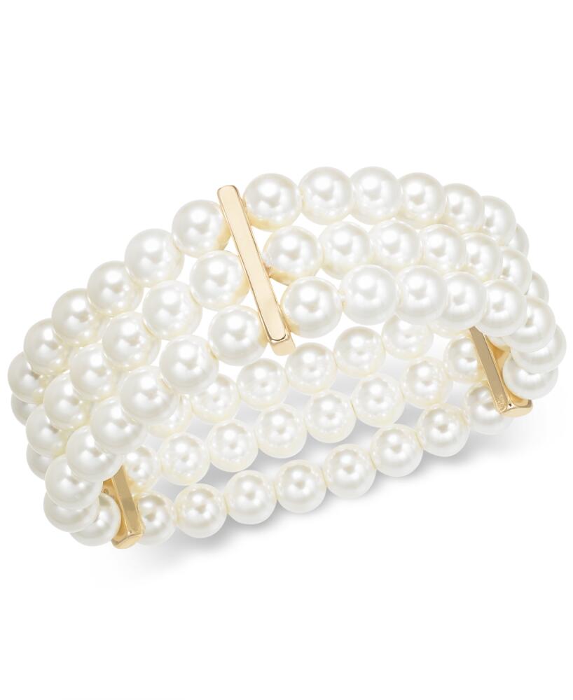 Charter Club Gold-Tone Imitation Pearl Triple-Row Stretch Bracelet, Created for Macy's - Gold/White Pearl Cover