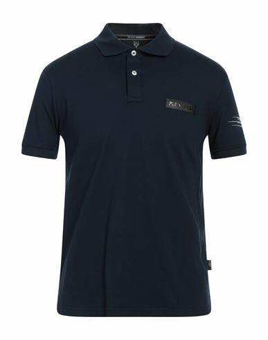 Plein Sport Man Polo shirt Navy blue Cotton, Elastane Cover