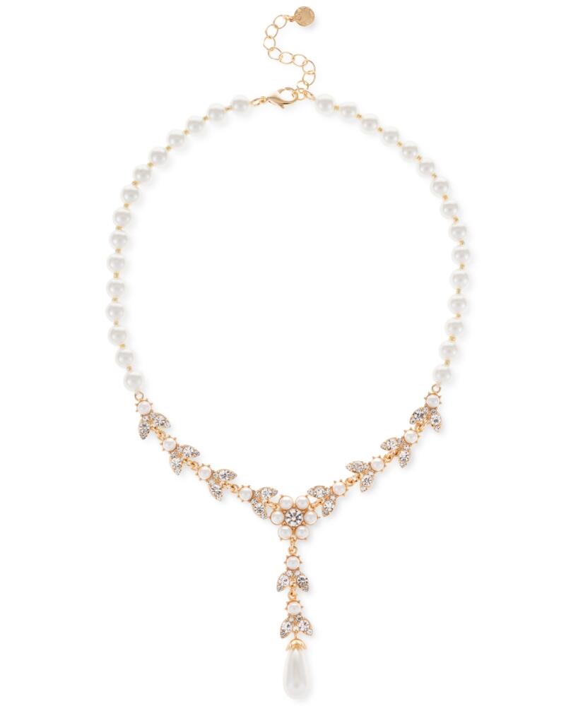 Charter Club Gold-Tone Crystal & Imitation Pearl Flower Lariat Necklace, 17" + 2" extender, Created for Macy's - White Cover