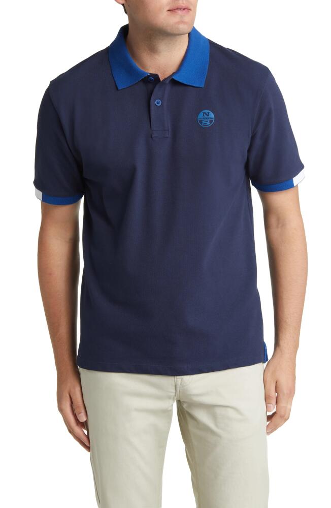 NORTH SAILS Colorblock Cotton Stretch Piqué Polo in Navy Cover