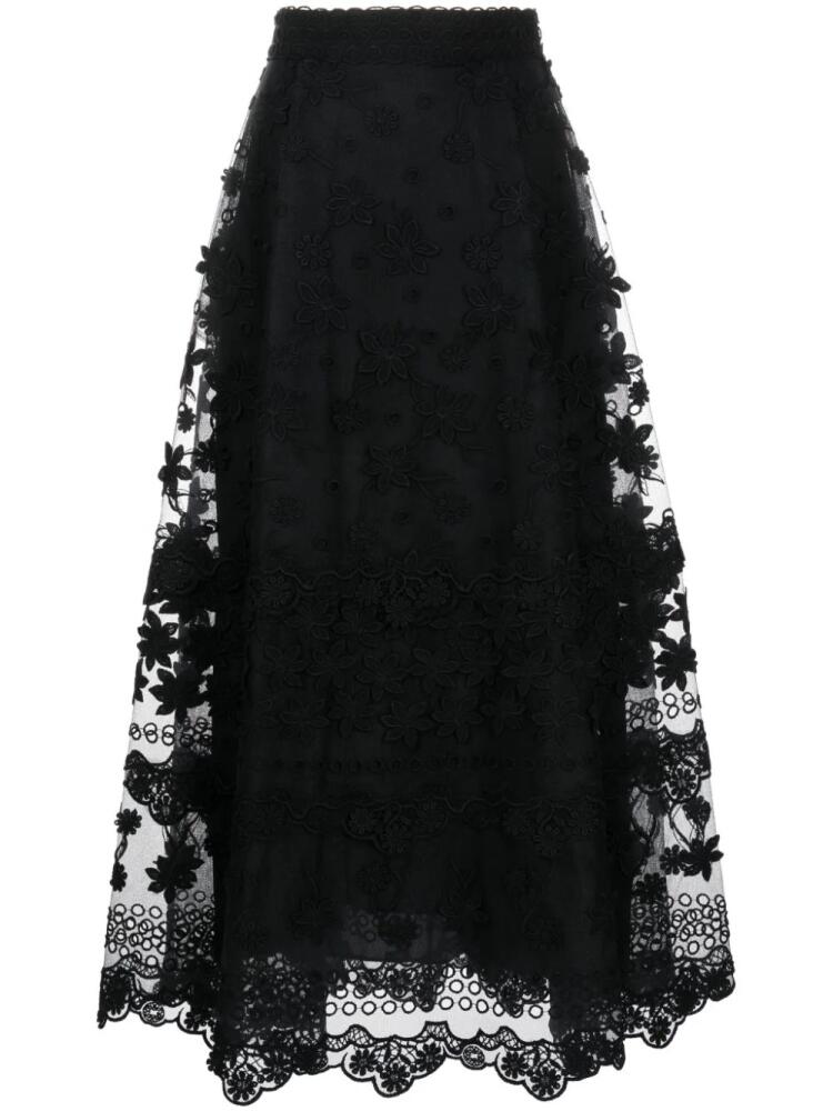 Elie Saab floral-embroidered midi skirt - Black Cover