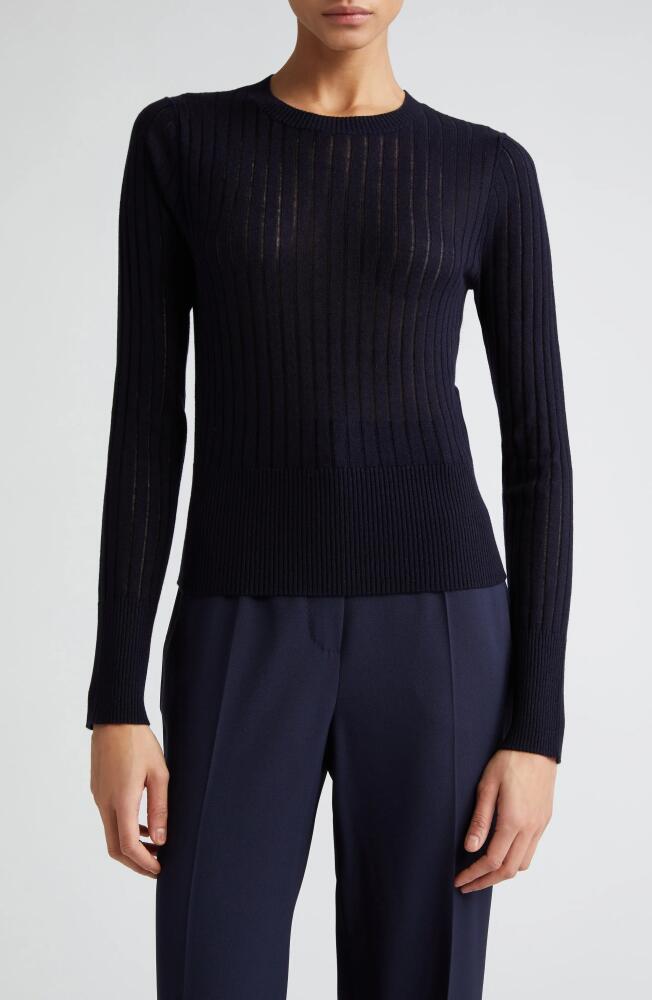 Max Mara Studio Funale Silk & Wool Rib Sweater in Navy Cover